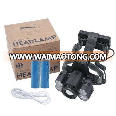 Good Quality High Power Military Headlamp 3T6 2XPE LED Rechargeable Lithium Waterproof USB Headlight