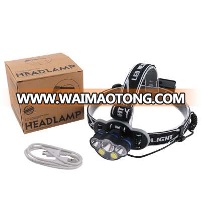 Long Range Waterproof Headlamp Multiple Head USB Recharge Headlamp with Camping