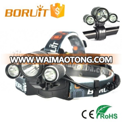 Super Bright Boruit RJ-1155 Headlamp Bikelight 3x Cree XM-L T6 Rechareable Headlight / Bike Light